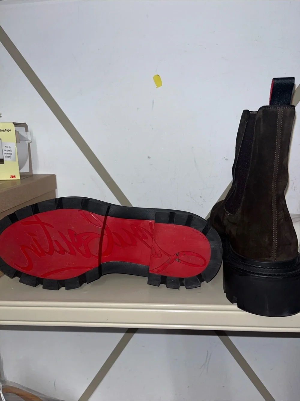 Christian Louboutin Men's Dark Brown Suede Chukka Boot with Red Heel Tab